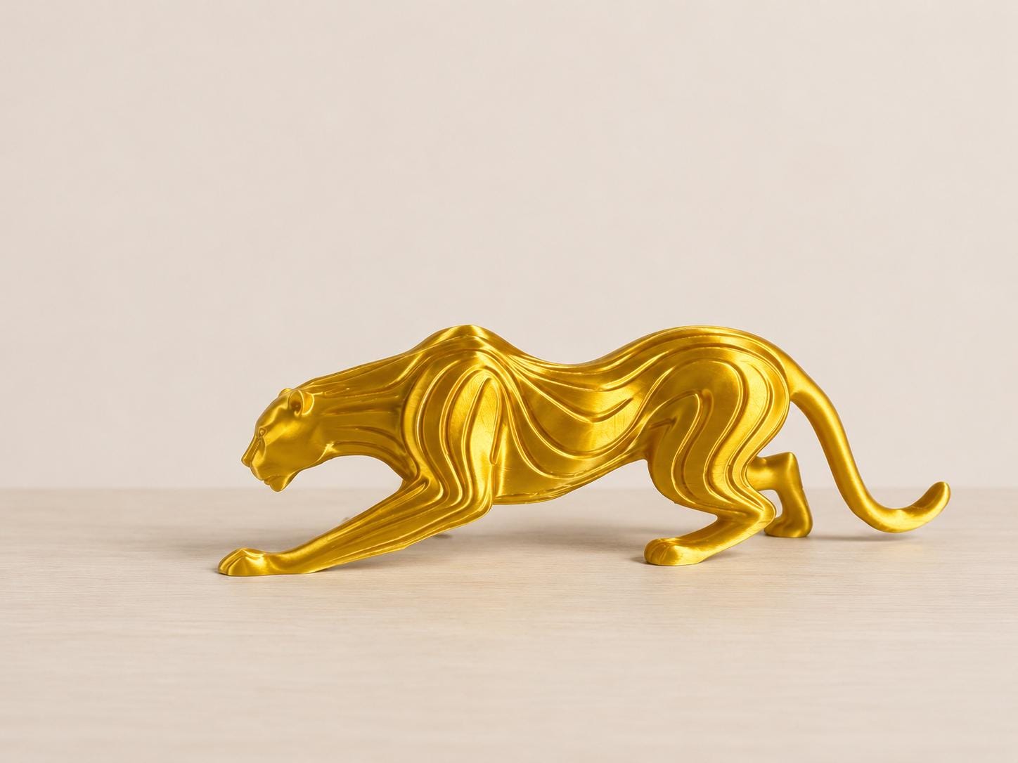 Matte Black Panther Sculpture, Modern Stalking Big Cat Statue, 3D Printed Decor