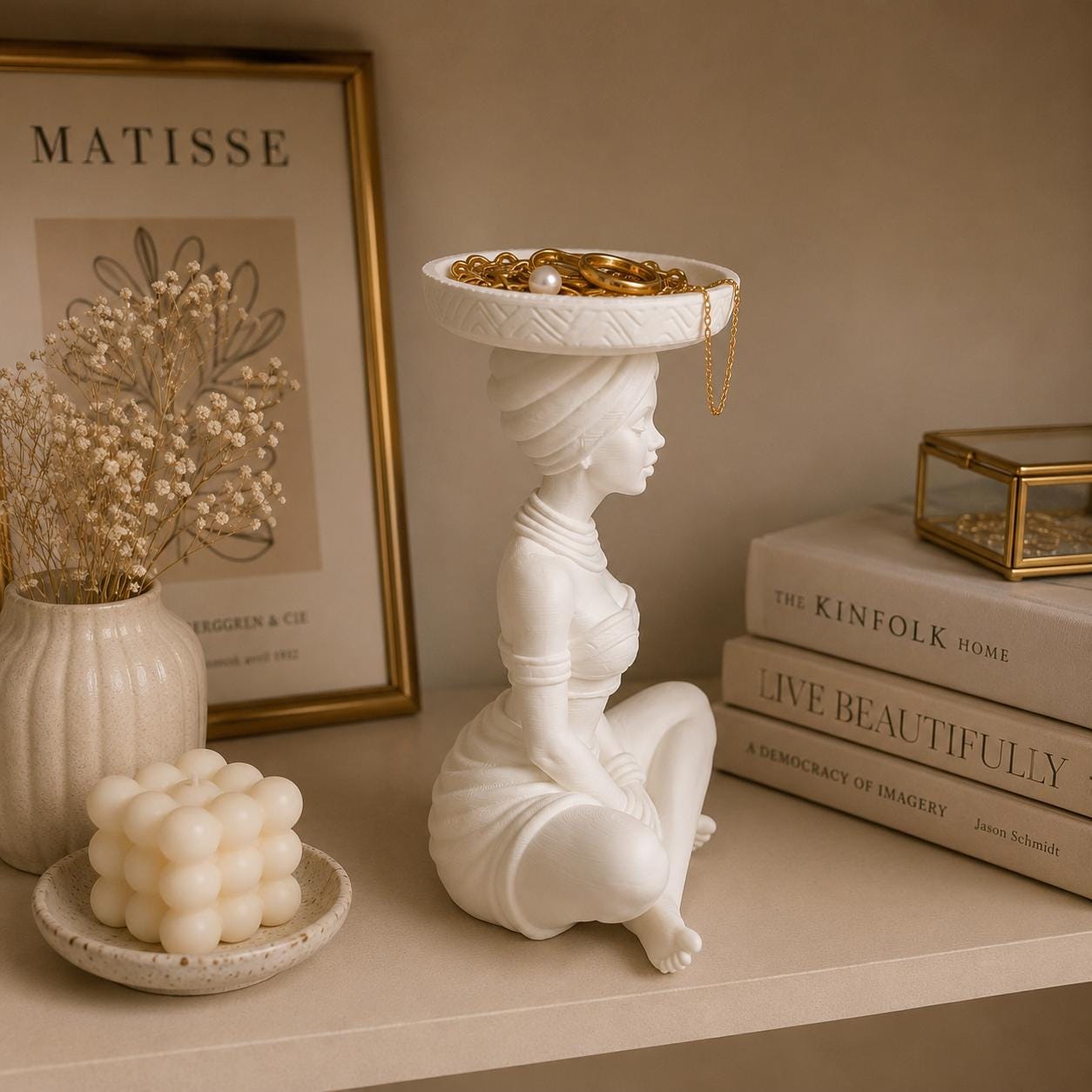 Jewelry Holder Statue, 3d Printed African Woman Decor, Ring Organizer, Vanity Tray, Jewelry Dish, Bedroom Shelf Decor, Gift for Women