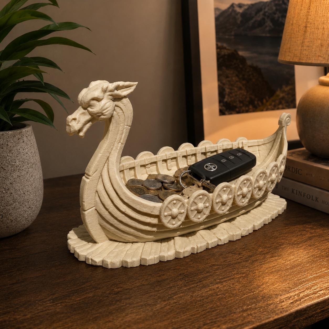 Viking Ship Coin Holder, Norse Dragon Tray, Norse Mythology 3D Printed Catchall for Keys, Coins & Watches