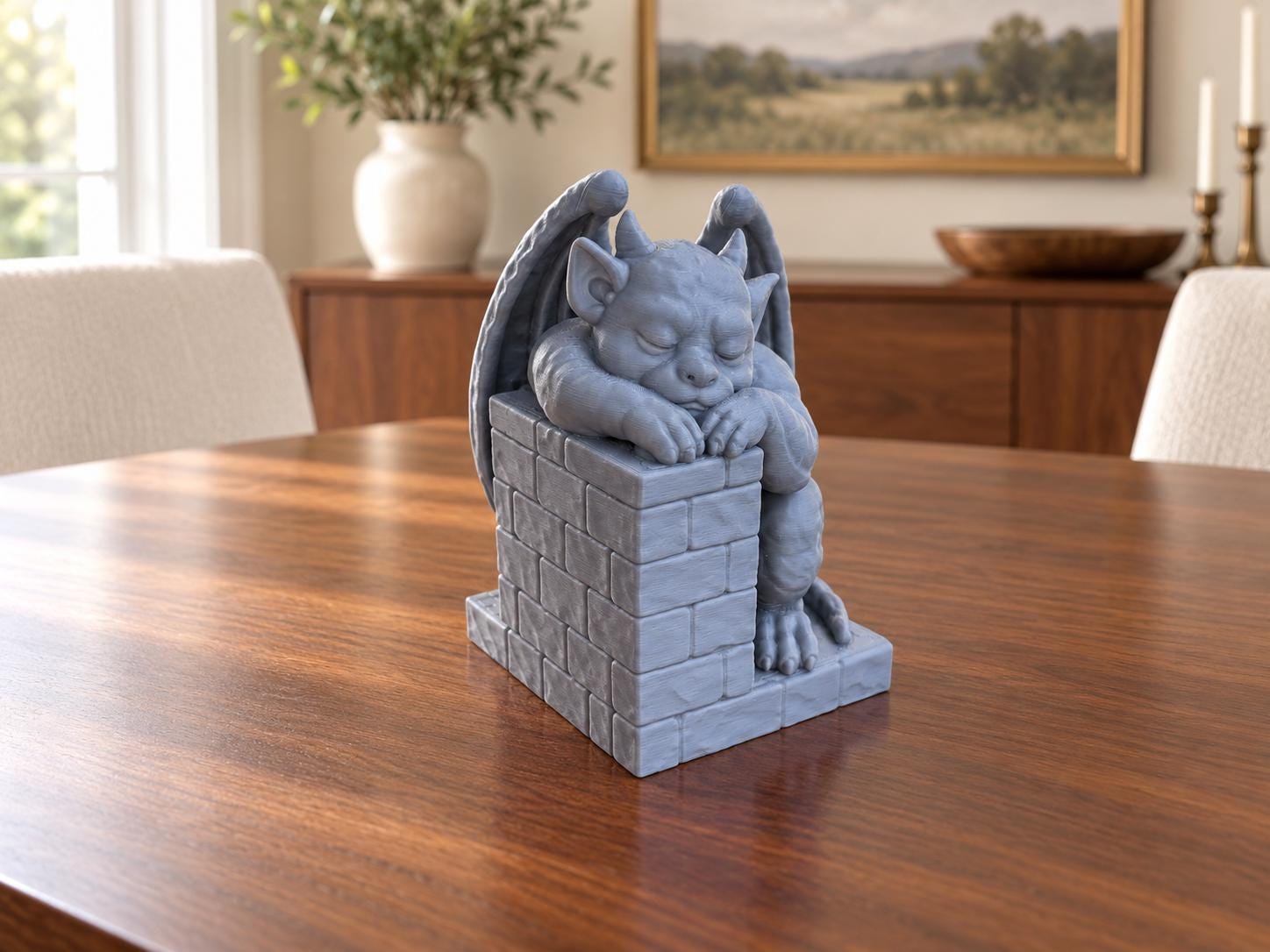 Gargoyle Bookends, 3D Printed Gothic Bookshelf Decor, Sleeping & Watchful Guardians, Fantasy Book Lover Gift