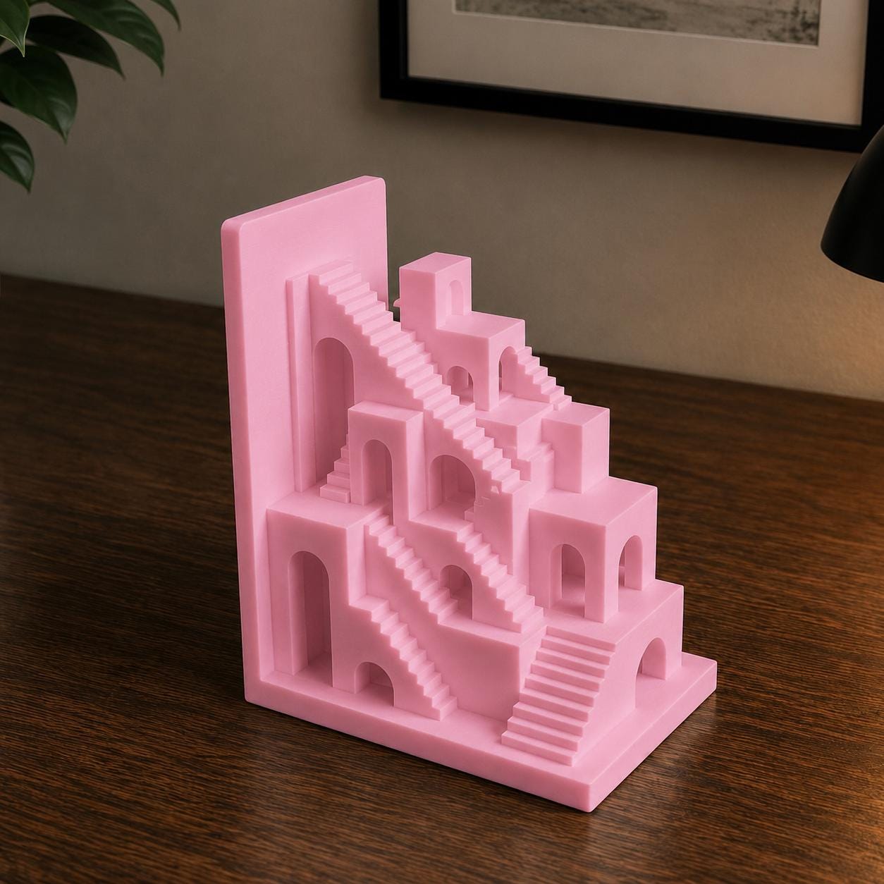 Surreal Staircase Bookend, Architectural Book Holder, Modern Geometric Shelf Decor, Unique Gift for Book Lovers, 3D Printed Bookend