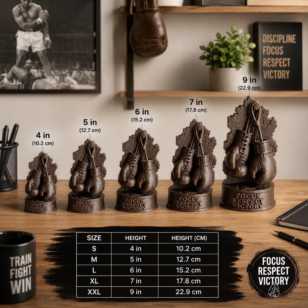 Boxing Gloves Statue, Boxer Gift, Martial Arts Decor, Motivational Trophy, Sports Room Decor, Boxing Coach Gift, Fighter Gift