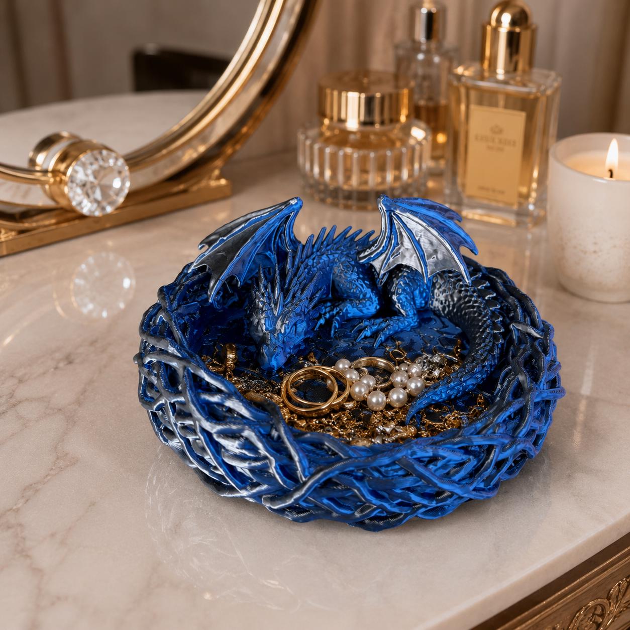 Sleeping Baby Dragon Nest Trinket Dish, Dragon Jewelry Holder, Fantasy Ring Tray, Dragon Coin Bowl, Gothic Decor, 3D Printed Gift