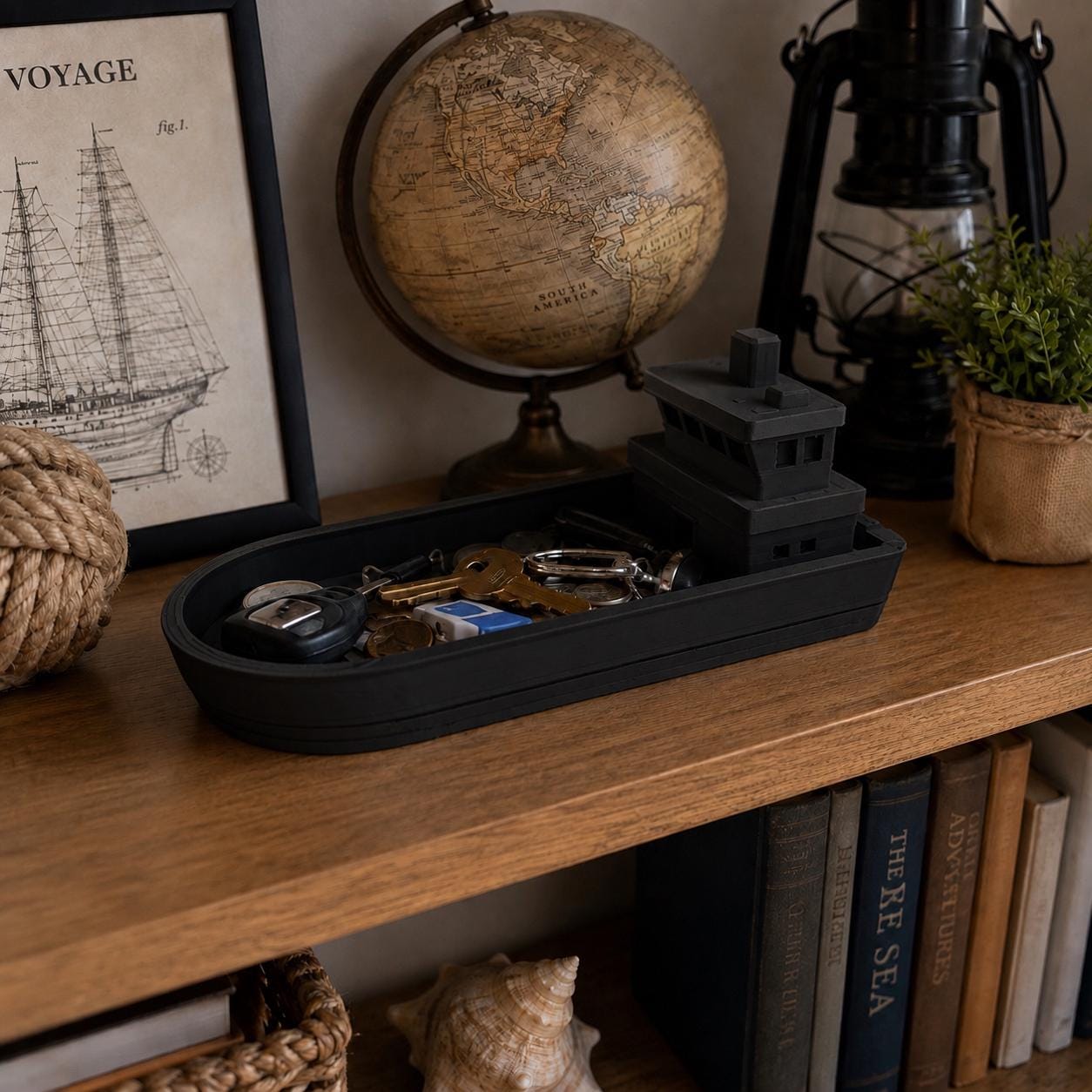 Boat Catchall Tray,  3d Printed Nautical Key Holder, Ship-Shaped Organizer, Coastal Home Decor, Entryway Coin Dish