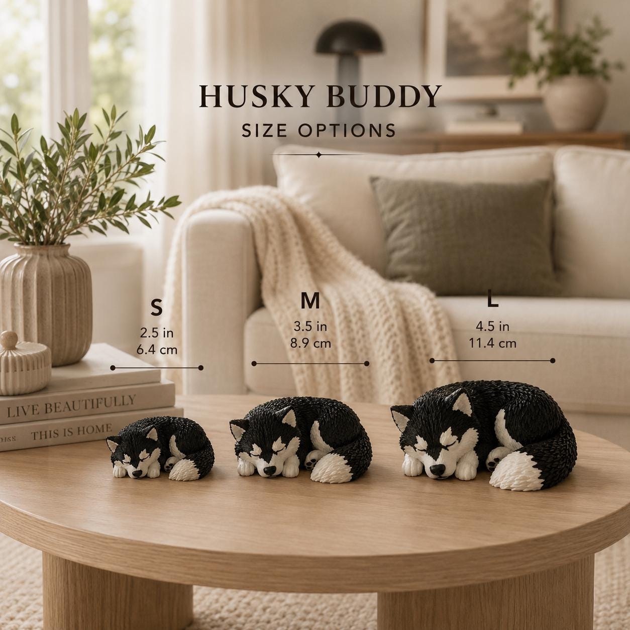 Sleeping Husky Figurine – 3D Printed Dog Desk Decor, Cozy Shelf Accent