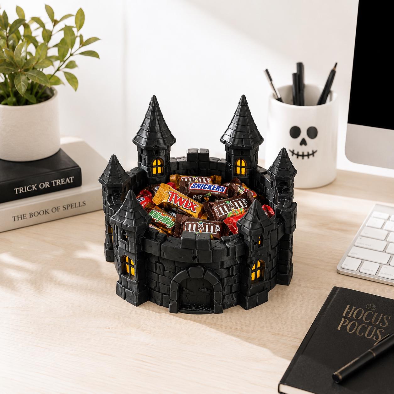 3D Printed Gothic Castle Catch-All Tray, Halloween Candy Bowl, Spooky Key & Wallet Organizer, Haunted Castle Desk Decor, Halloween Decor