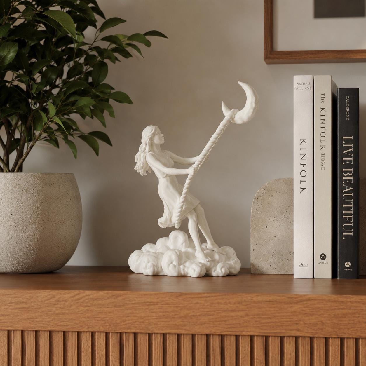 Moon Swing Girl Figurine, Celestial Moon Decor, Crescent Moon Statue, 3D Printed Shelf Decor, Fantasy Home Decor, Gift for Her