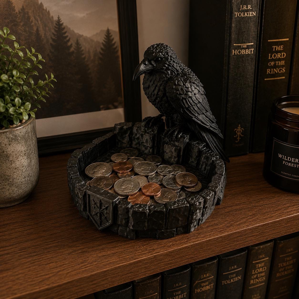Raven Catchall Tray, Gothic Nightstand Organizer, Crow Key Bowl, Jewelry Holder, 3d Printed Entryway Decor