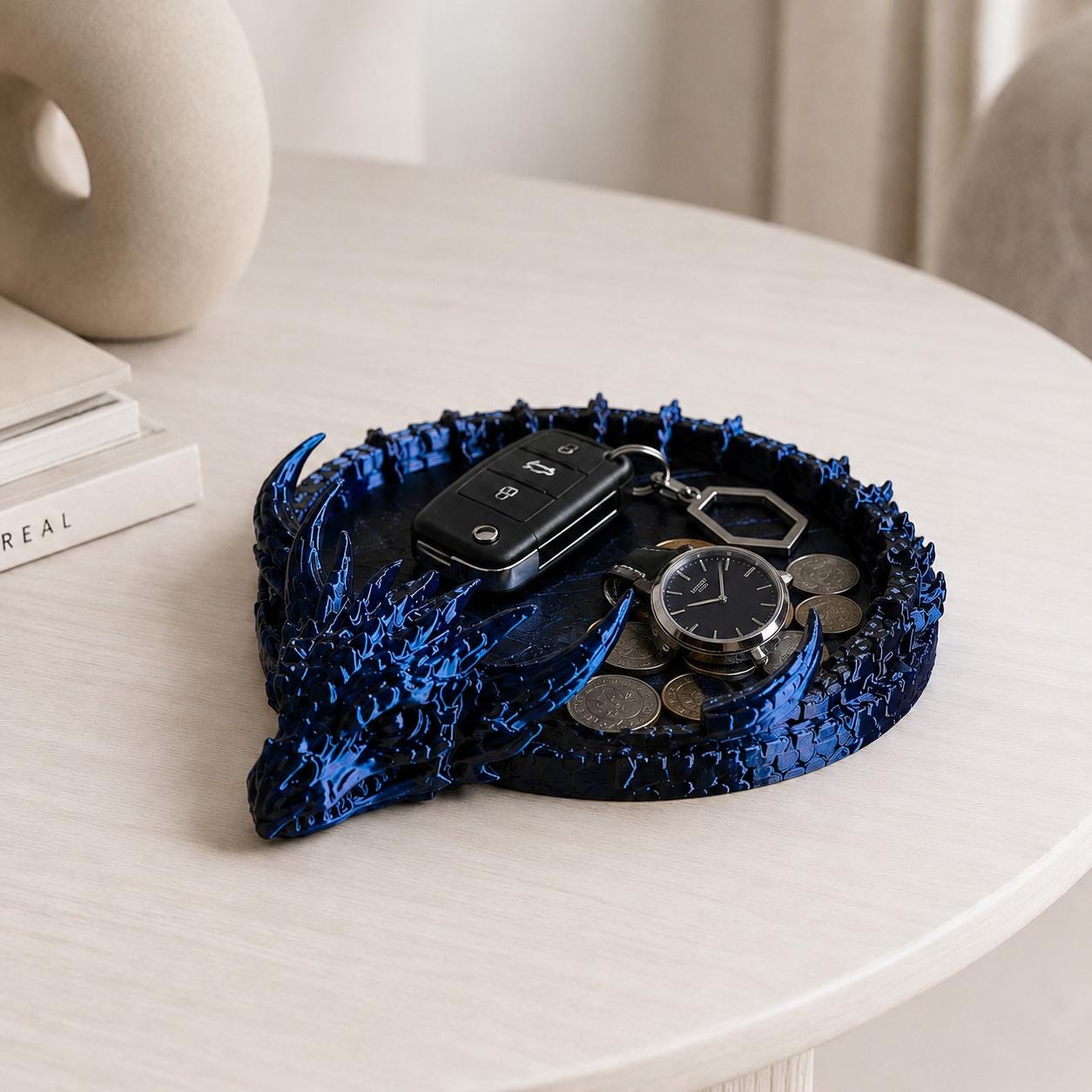 Dragon Tray Catchall Dish, Fantasy Key Bowl, 3D Printed Dragon Organizer, Car Keys Wallet Coin Holder, Gothic Home Decor