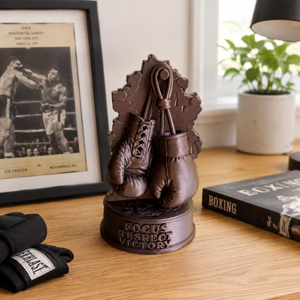 Boxing Gloves Statue, Boxer Gift, Martial Arts Decor, Motivational Trophy, Sports Room Decor, Boxing Coach Gift, Fighter Gift