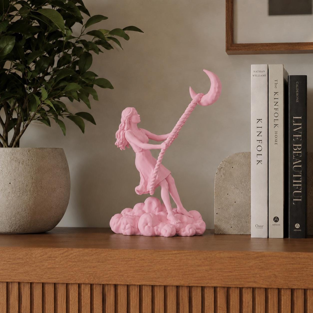 Moon Swing Girl Figurine, Celestial Moon Decor, Crescent Moon Statue, 3D Printed Shelf Decor, Fantasy Home Decor, Gift for Her